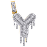 10K Yellow Gold Diamond Y Initial Bubble Drip Pendant Pave Dome Charm 0.50 CT.
