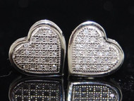 LADIES 10K WHITE GOLD LOVE HEART SHAPED 9MM WIDE DIAMOND STUDS EARRINGS .40 CT