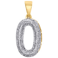 10K Yellow Gold Round Diamond Number 0 Bubble Pendant Pave Dome Charm 0.50 CT.