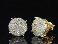 Diamond Earrings Ladies 14K Yellow Gold Princess Round Cut Studs 2 Tcw.