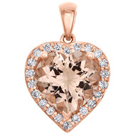 10K Rose Gold Morganite & Diamond Heart Pendant 0.70" Ladies Charm 2.20 CT. T.W.