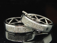 10K Ladies White Gold 2 Row Pave Set Diamond Hoop Huggies Earrings Studs 1/4 ct.
