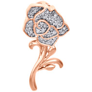 10K Rose Gold Round Diamond Rose Slide Pendant Flower Charm 0.90" Long 0.10 CT.