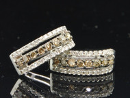 14K LADIES WHITE GOLD .48CT Champagne BROWN DIAMOND HOOPS HUGGIES EARRINGS STUDS