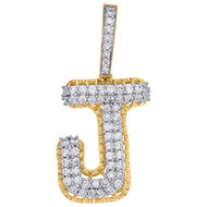 10K Yellow Gold Diamond J Initial Letter Pendant 2 Row Pave Dome Charm 1.25 CT.