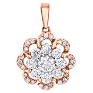 14K Rose Gold Solitaire Diamond Floral Halo Flower Pendant 0.65" Charm 0.50 CT.