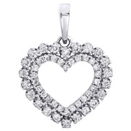 14K White Gold Prong Set Round Diamond Heart Pendant 0.80" Love Charm 0.37 CT.