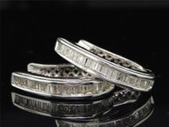 Baguette Diamond Hoop 10K White Gold 1 Inch Earrings 1 CT Huggies