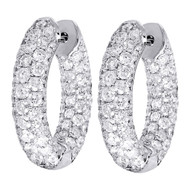 Diamond In & Out Hoop Earrings Ladies 14K White Gold Round Pave Fashion 5.13 Tcw
