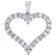 14K White Gold Round Diamond Cut Out Heart Pendant Love Charm 1" Long 1 CT.