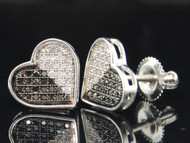 Black & White Diamond Heart Earrings Ladies 10K White Gold Pave Studs 0.45 Ctw.