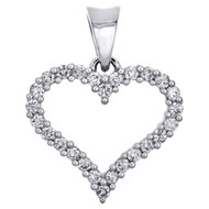 14K White Gold Round Diamond Heart Pendant 0.70" Love Charm Prong Set 1/4 CT.