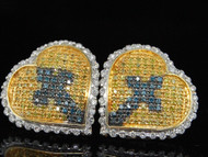 Yellow Blue Diamond Heart Cross Studs 10K White Gold Round Pave Earrings 1/2 Tcw