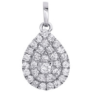 10K White Gold Real Diamond Teardrop Frame Halo Pendant 0.75" Pave Charm 1/2 CT.