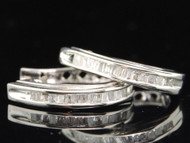 Diamond Huggie Earrings Ladies 10K White Gold Baguette Cut Hoops 0.25 Tcw.