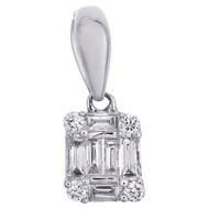 14K White Gold Round & Baguette Diamond Mystery Set Square Mini Pendant 0.12 Ct.