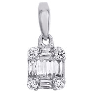 14K White Gold Round & Baguette Diamond Mystery Set Square Mini Pendant 0.20 Ct.