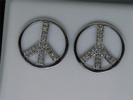 Diamond Peace Sign Earrings Ladies 10K White Gold Round Pave Studs 0.15 Tcw.