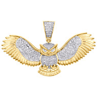 10K Yellow Gold Real Diamond Flying Bird Owl Wings Pendant 1.20" Pave Charm 1 CT