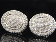 Diamond Circle Earrings Ladies 10K White Gold Round Pave Studs 1/3 Tcw.