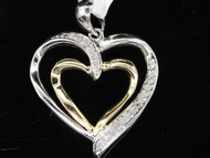 Diamond Heart Pendant Ladies 10K Two Tone Gold Round Pave Love Charm 0.10 Tcw.