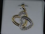 Diamond Double Heart Pendant Ladies 10K Two Tone Gold Round Pave Charm 0.10 Tcw.