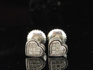 LADIES STERLING SILVER WHITE DIAMOND PAVE STUDS EARRINGS HEART LOVE SHAPE PAVE