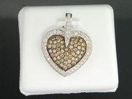 Brown Diamond Heart Pendant Ladies 14K White Gold Round Pave Charm 1 Tcw.