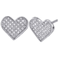 Diamond Heart Earrings Ladies Pave Studs 12.75mm in Sterling Silver 0.25 Ct.