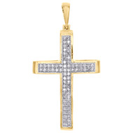 10K Yellow Gold Real Diamond Dome Cross Pendant 1.40" Unisex Pave Charm 1/5 CT.