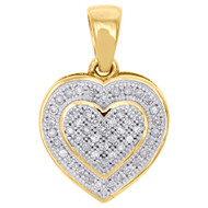 10K Yellow Gold Real Diamond Double Frame Heart Design Pendant Pave Charm 1/6 CT