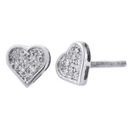 .925 Sterling Silver Round Pave Diamond Ladies Mini Heart Stud Earrings 0.05 Ct.