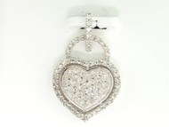 Diamond Heart Pendant Ladies 10K White Gold Pave Round Love Charm 1/4 Tcw.