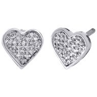 .925 Sterling Silver Diamond Heart Studs Mini 8.45mm Ladies Earrings 0.10 Ct.