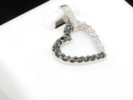 LADIES 14K WHITE GOLD HEART LOVE BLACK WHITE DIAMOND PENDANT CHARM FOR NECKLACE