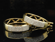 10K Ladies Yellow Gold 2 Row Pave Set Diamond Hoop Huggies Earrings Studs 1/4 ct