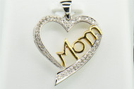 Diamond Heart Pendant Ladies 10K White Gold Round Cut Love Mom Charm 0.13 Tcw.