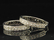 Diamond Hoops Ladies 10K White Gold Round Cut Pave Huggie Earrings 0.49 Tcw.