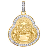 10K Yellow Gold Diamond 3D Laughing Prosperity Buddha 1.65" Pave Charm 1.25 CT.