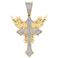 10K Yellow Gold Diamond Thorn Cross Religious Pendant 1.80" Pave Charm 1/2 CT.