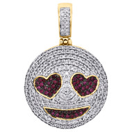 10K Yellow Gold Diamond Smiling Face Heart Eyes Emoji Pendant Pave Charm 1.33 CT