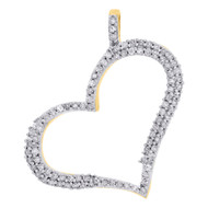 10K Yellow Gold Round Diamond Tilted Heart Outline Pendant 0.95" Charm 1/3 CT.
