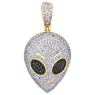 10K Yellow Gold Real Diamond Alien Face Emoji Oval Pendant 1.40" Pave Charm 1 CT