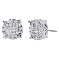 14K White Gold Princess Diamond Soleil Collection Circle Stud Earrings 1 Ct.