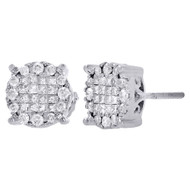 14K White Gold Baby Princess Diamond Soleil Style Circle Stud Earrings 1/2 Ct.