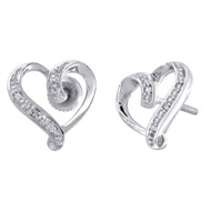 925 Sterling Silver Round Diamond Fancy Heart Studs 10.5mm Pave Earrings 0.02 CT