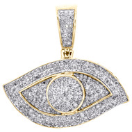 10K Yellow Gold Genuine Diamond Evil Eye of Ra Pendant 1.15" Pave Charm 5/8 CT.