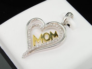 Diamond Heart Pendant Ladies 10K White Gold Round Pave Love Mom Charm 0.21 Tcw.