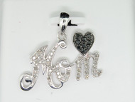 Ladies 10K White Gold Black Diamond Pendant Heart Love Mom Charm For Necklace