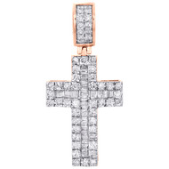 10K Rose Gold Round & Baguette Diamond Fancy Cross Pendant 1.55" Charm 1.62 CT.